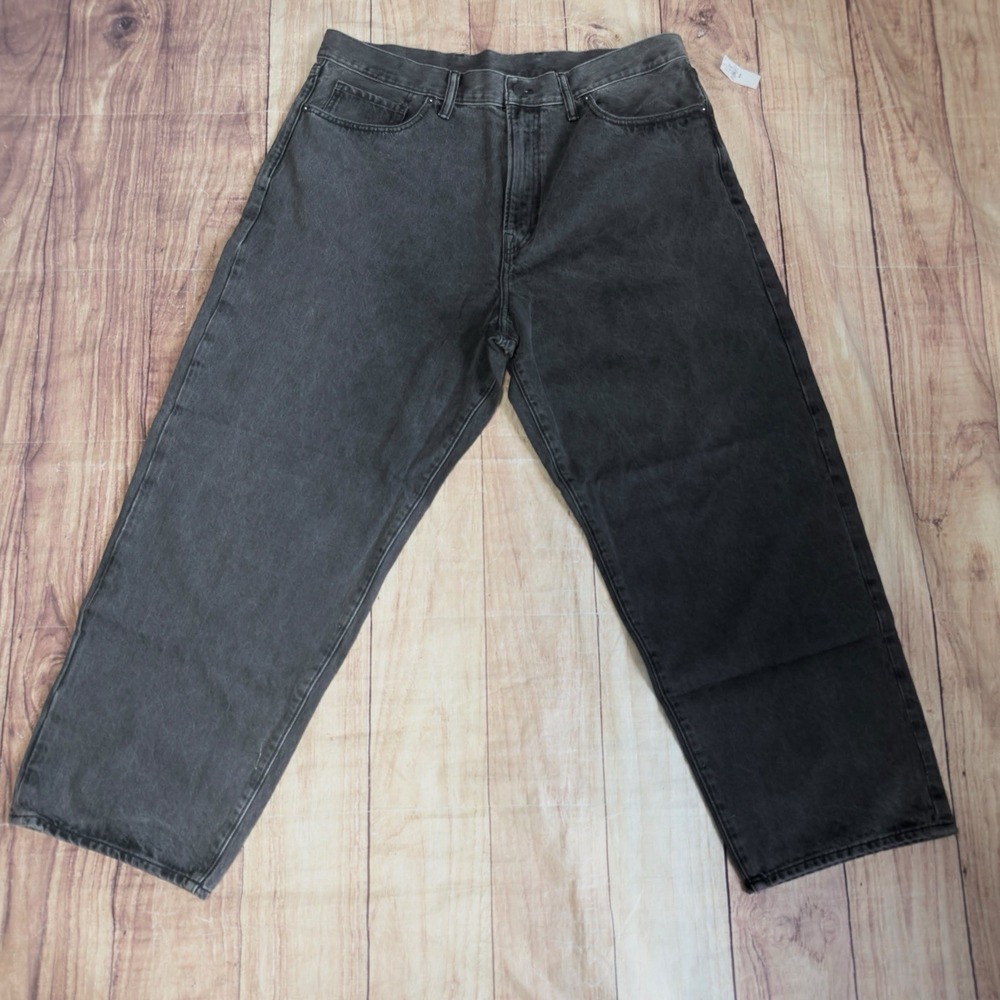 NWT GAP Baggy Men's Jeans Gray Charcoal Wash Denim 5-Pocket Button Logo 38x30